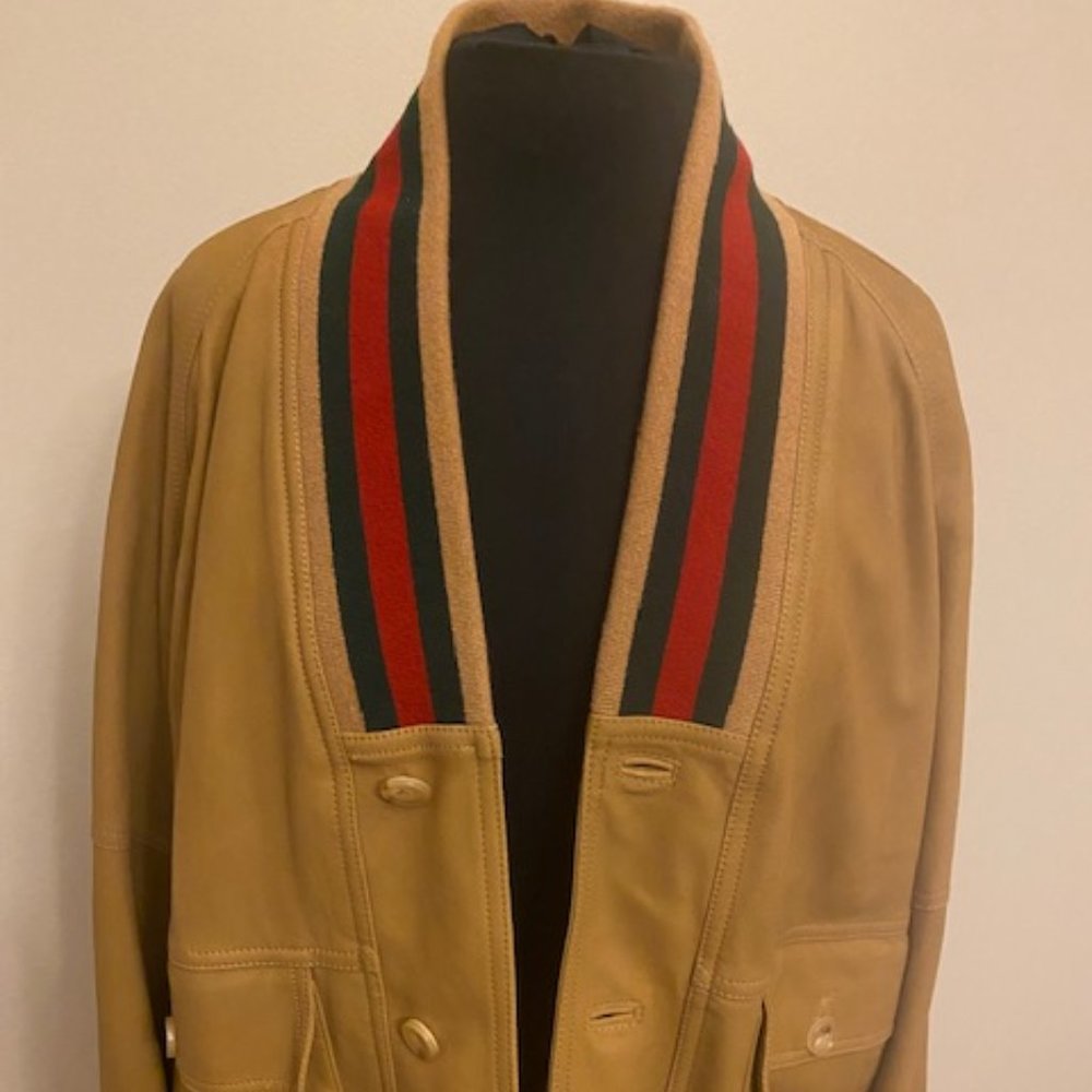 Gucci Tan Web Collar Jacket